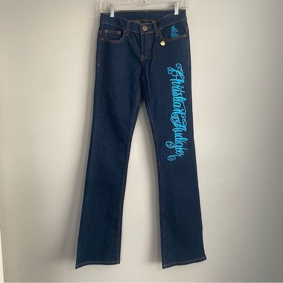 Christian Audigier Y2K Vida Y Muerte Embroidered Tattoo Inspired Bootcut Jeans - Picture 2 of 10